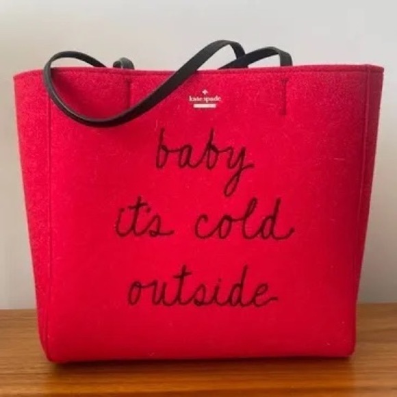 Kate Spade Baby It’s Its Cold Outside Red Wool Tote ⛄️❄️ Rare Bag - Picture 10 of 10